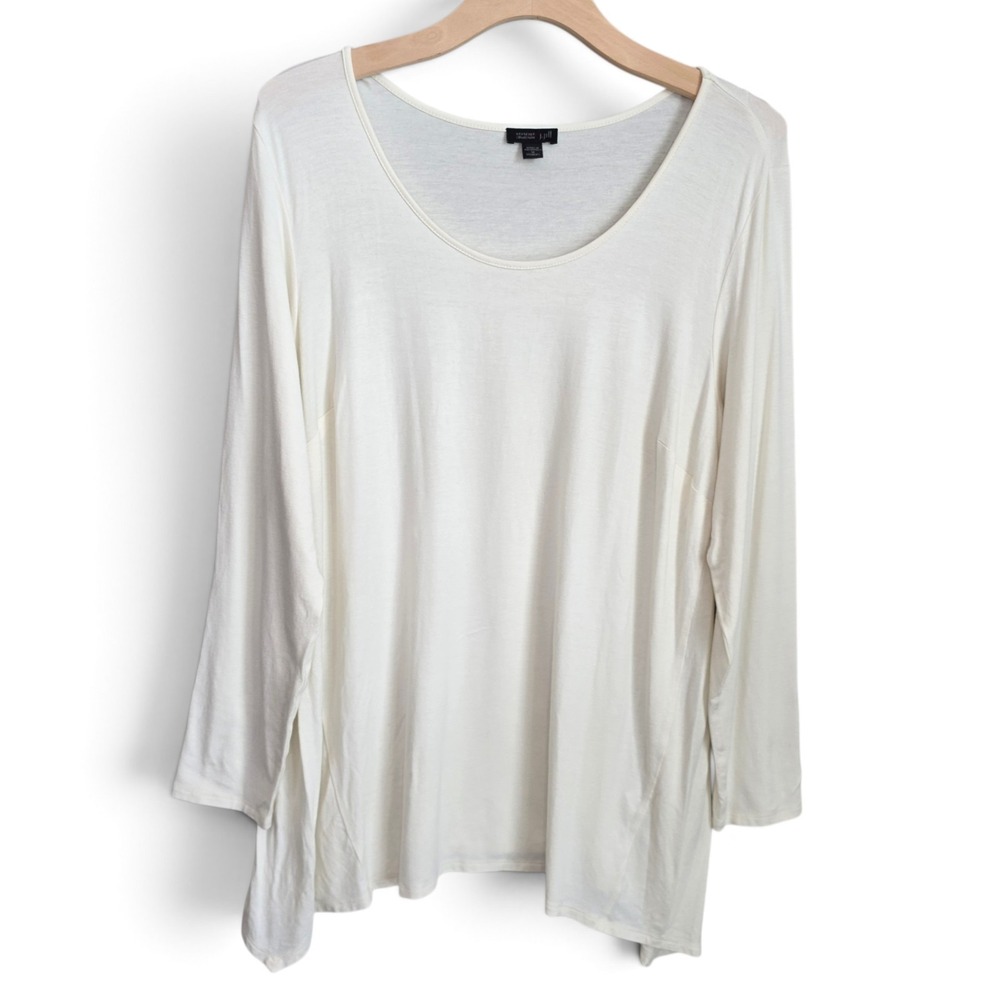 J Jill Wearever Tunic Top Womens 1X Ivory Off White Scoop Neck Long Sleeve Knit